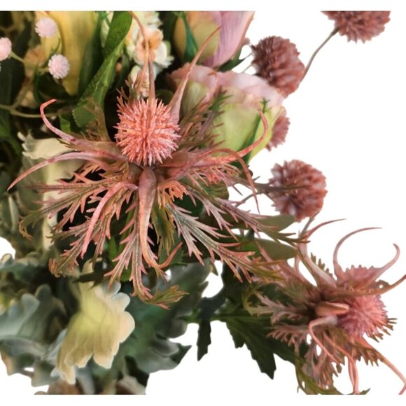Artificial Wildflower Bouquet Roses, Thistles & Wild Blooms in Pink & Peach, Fau - Picture 6 of 15